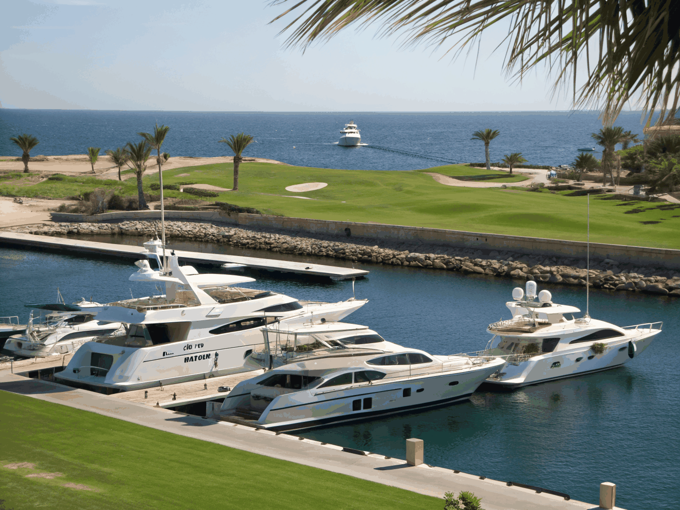 Cap Cana marina docks and high-end coastal architectural mansions