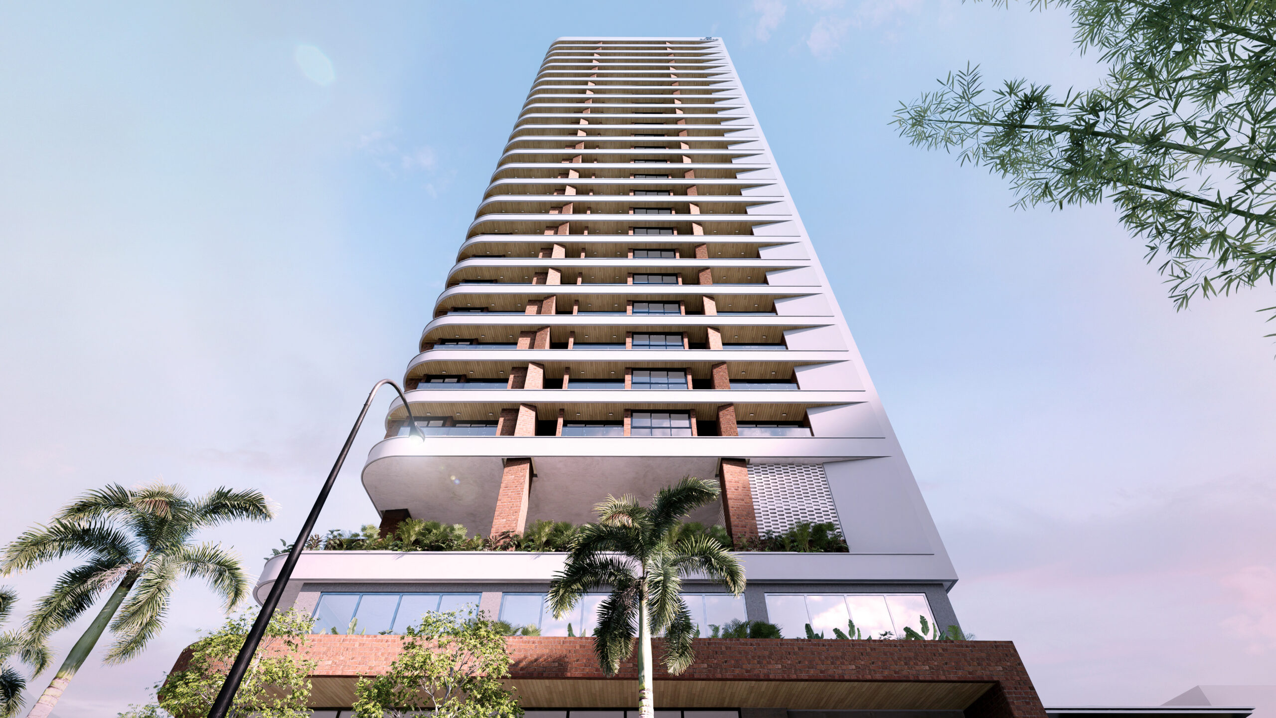 Architectural exterior of Zentro condo-hotel tower on Av. Winston Churchill, Santo Domingo