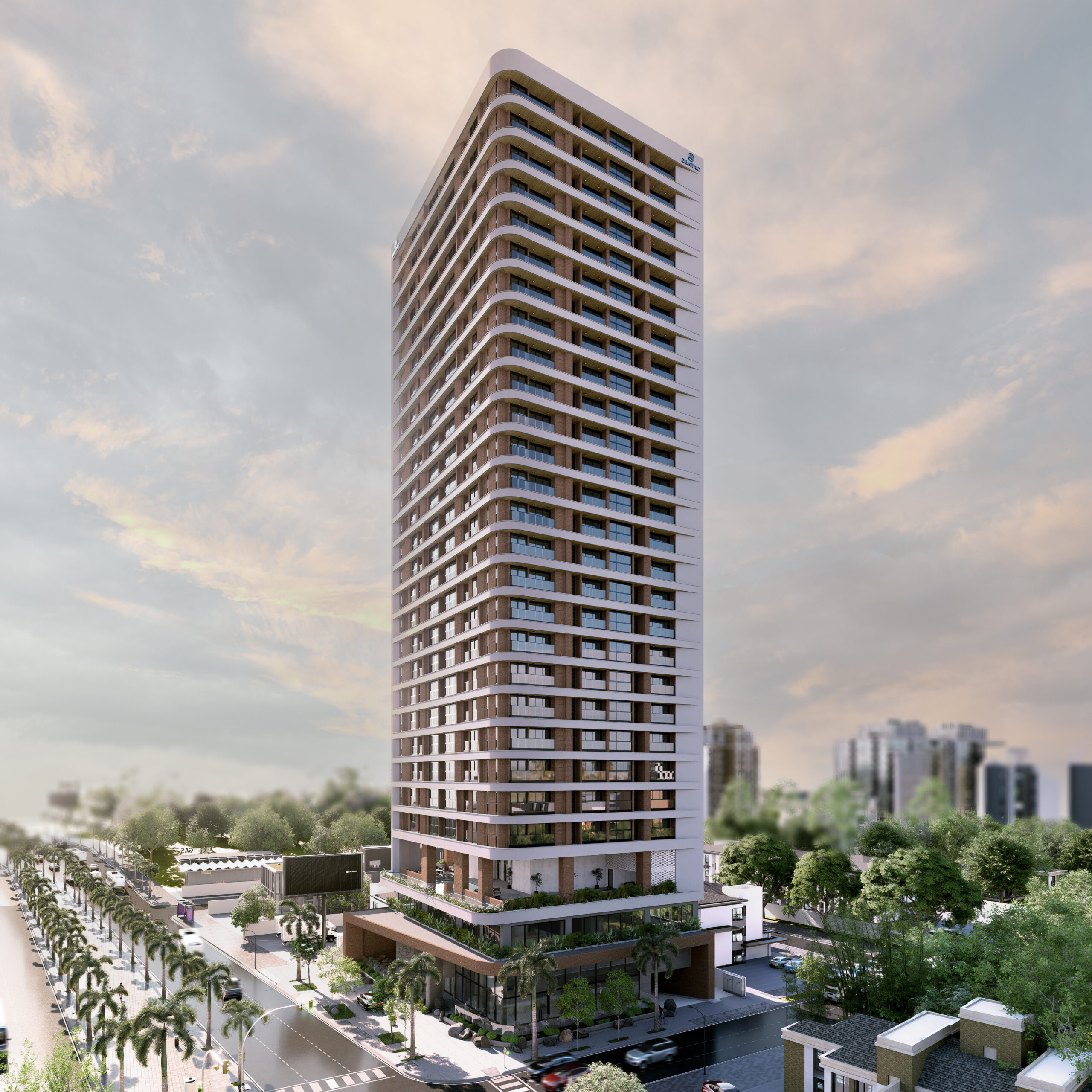 Modern condo-hotel tower on Av. Winston Churchill in Santo Domingo, developed by Civiltec