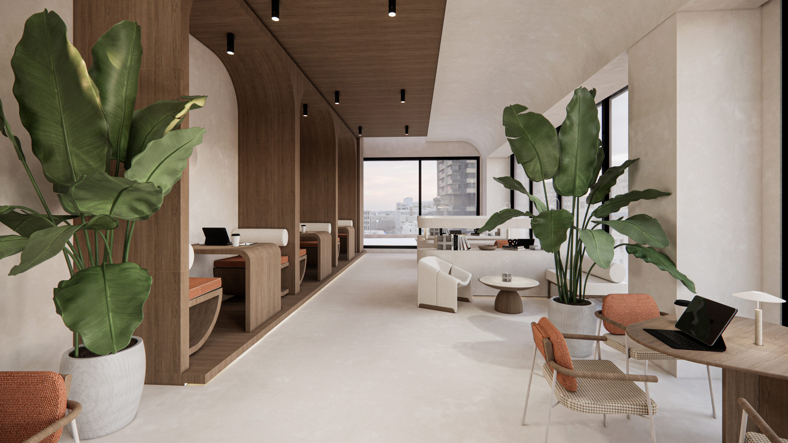 Common social lounge and co-working space at Zentro condo-hotel on Av. Winston Churchill, Santo Domingo