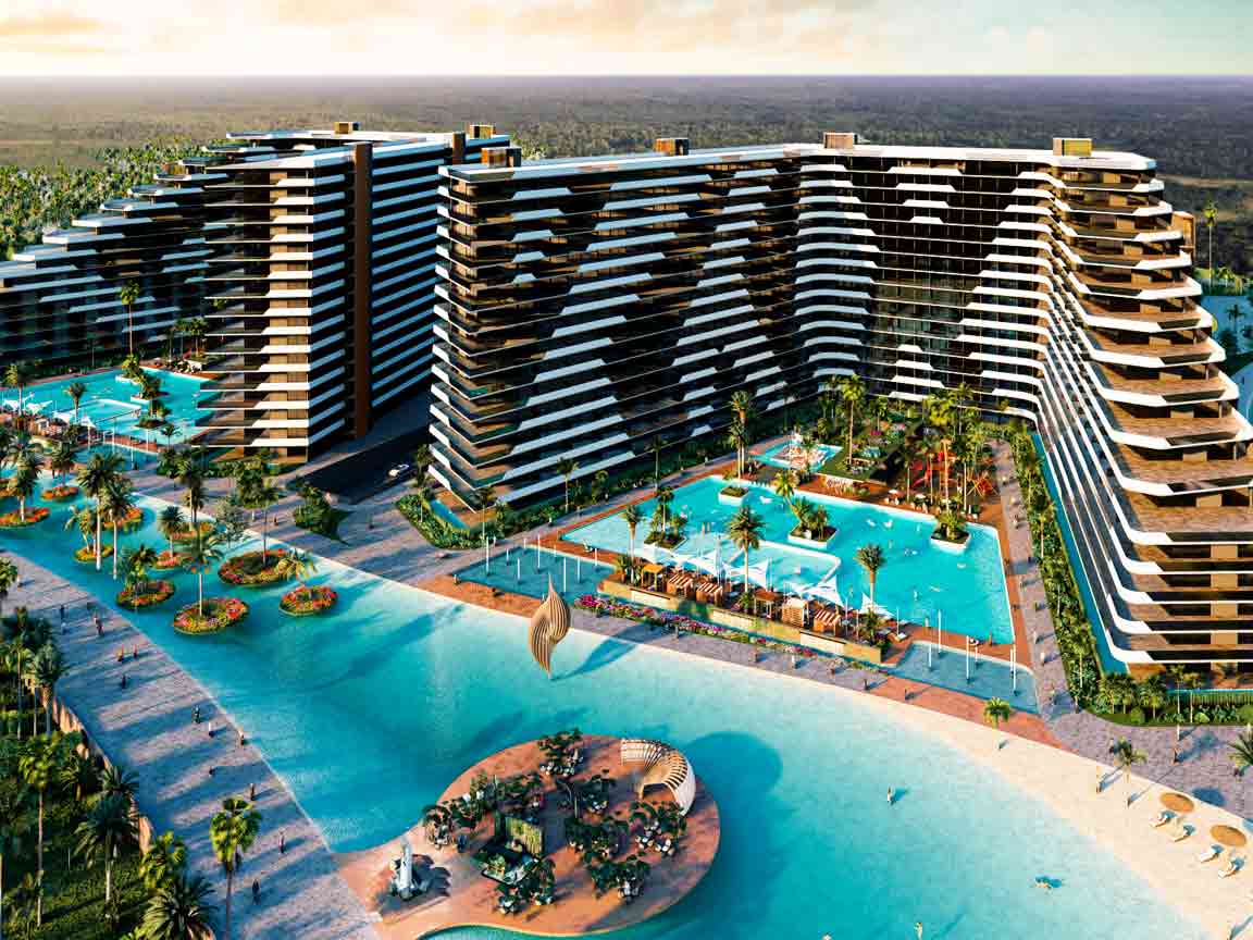 Modern residential towers and resort amenities at Larimar City & Resort in Punta Cana, Dominican Republic