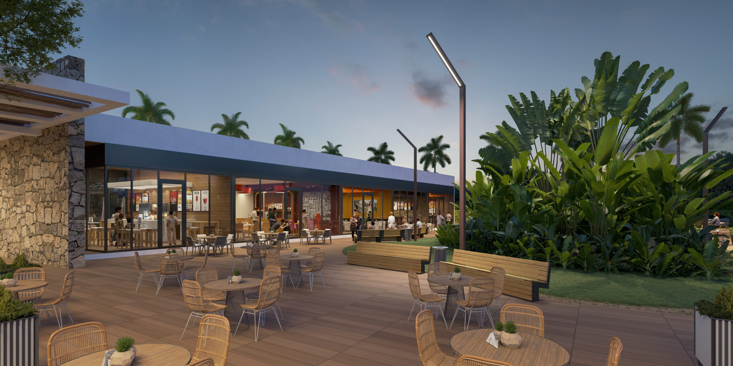 Rooftop terrace at dusk overlooking the marina at Marina Penthouse Royale